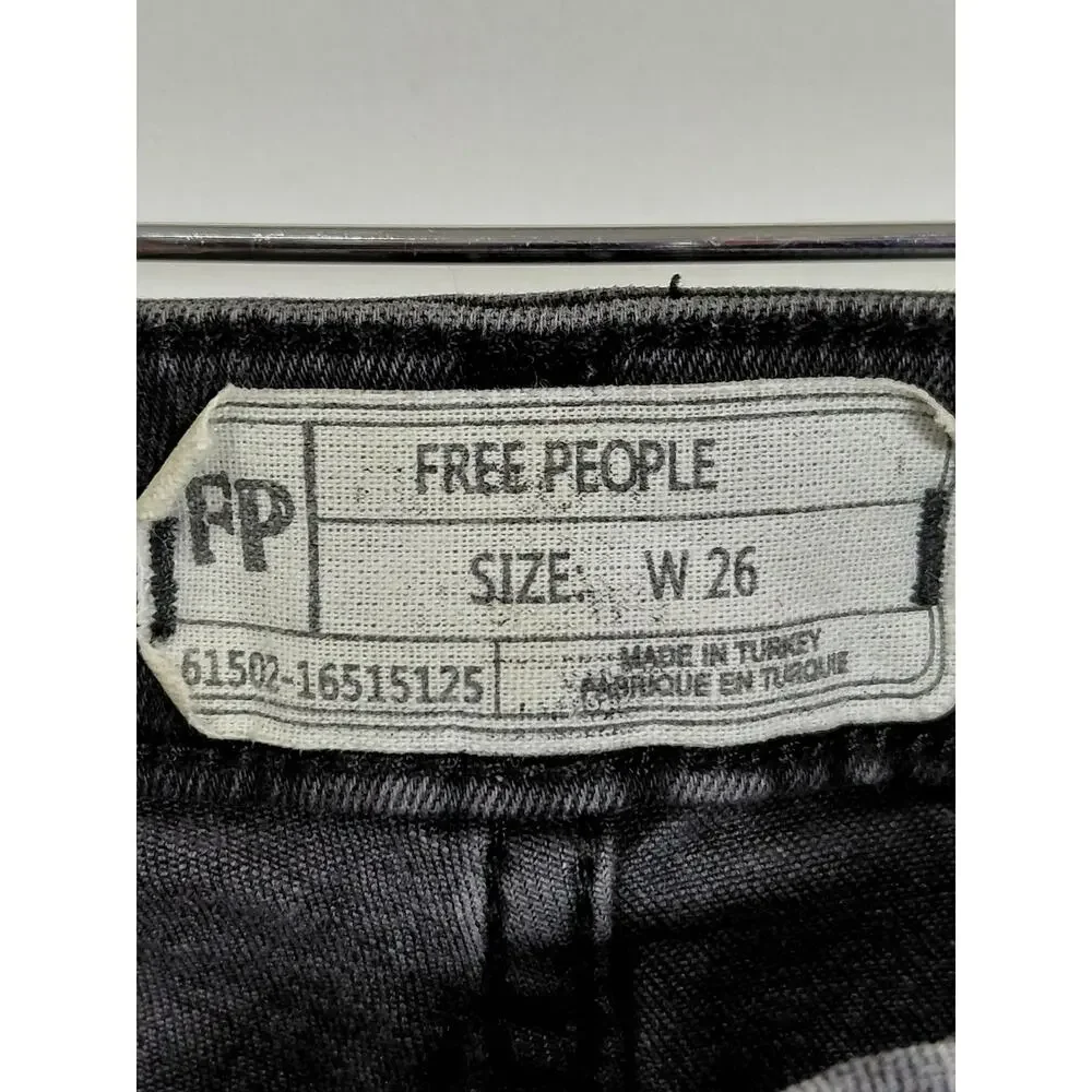 Free People Dark Wash Distressed Raw Hem Stretch Denim Jeans Women Size 26
